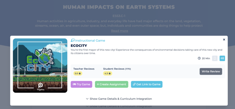 Game Card for EcoCity