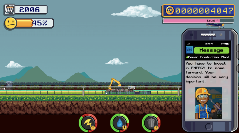 Gameplay in EcoCity where the student is the mayor of the city making important decisions