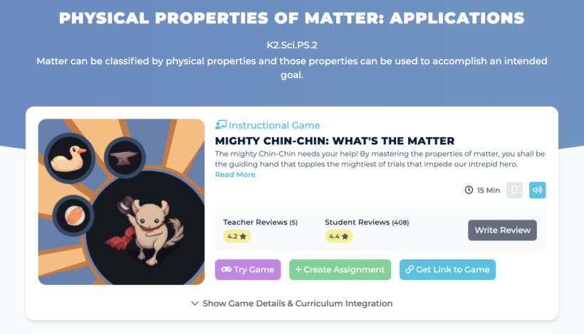Game card for Mighty Chin Chin: What's the Matter