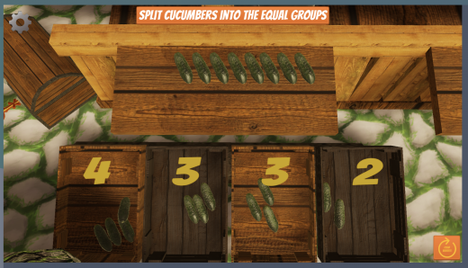 Splitting cucumbers into equal groups to represent multiplication.