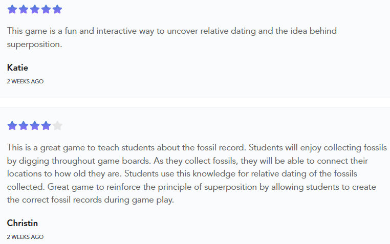 Student reviews for Fossil Hunter middle school science game